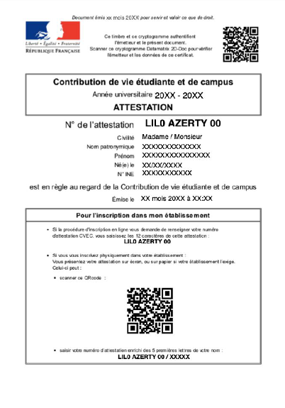 Exemple d'attestation CVEC